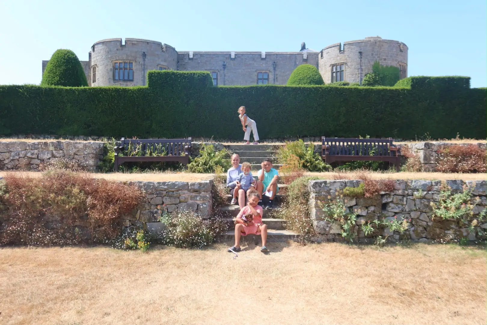 Sophia with her family outside a castle